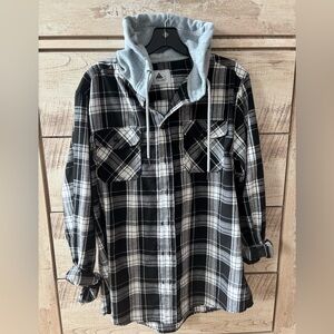 Brand new, never worn!
 Black and White Plaid Shirt with Gray Hood
T 4